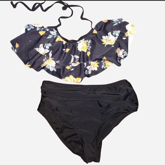 Floral Printing Flounce Ruffled Halter Bikini | Shekini - Picture 2 of 15